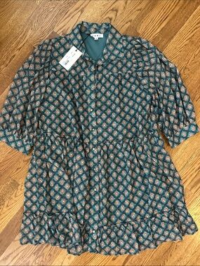THML Teal & Rust Patterned Mini Dress